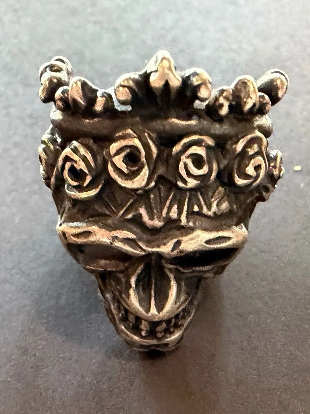 .925 Sterling Silver Crowned Tiara Skull Statement Ring Size 10